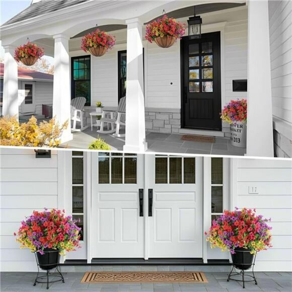 Artificial Hanging Flower Basket Set Outdoor Patio Porch Garden Decor Plants - Picture 6 of 8